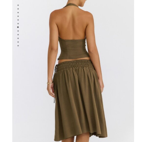 Mistress Rocks Olive Shirred Waist Midi Skirt Set - Picture 4 of 8